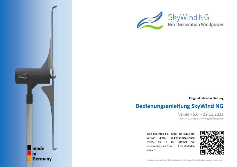 SkyWind NG 1kW, 230/110 V - SkyWind Mikrowindkraft