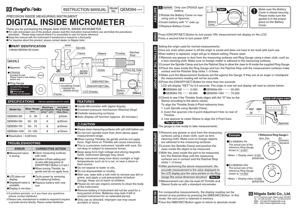 NIIGATA SEIKI QEM394 SERIES INSTRUCTION MANUAL Pdf Download ManualsLib