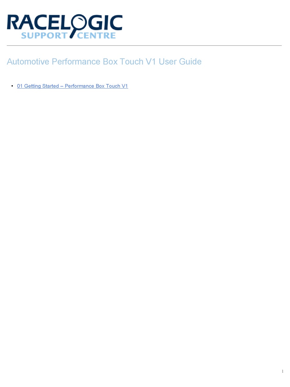 RACELOGIC PERFORMANCE BOX TOUCH V1 USER MANUAL Pdf Download ManualsLib