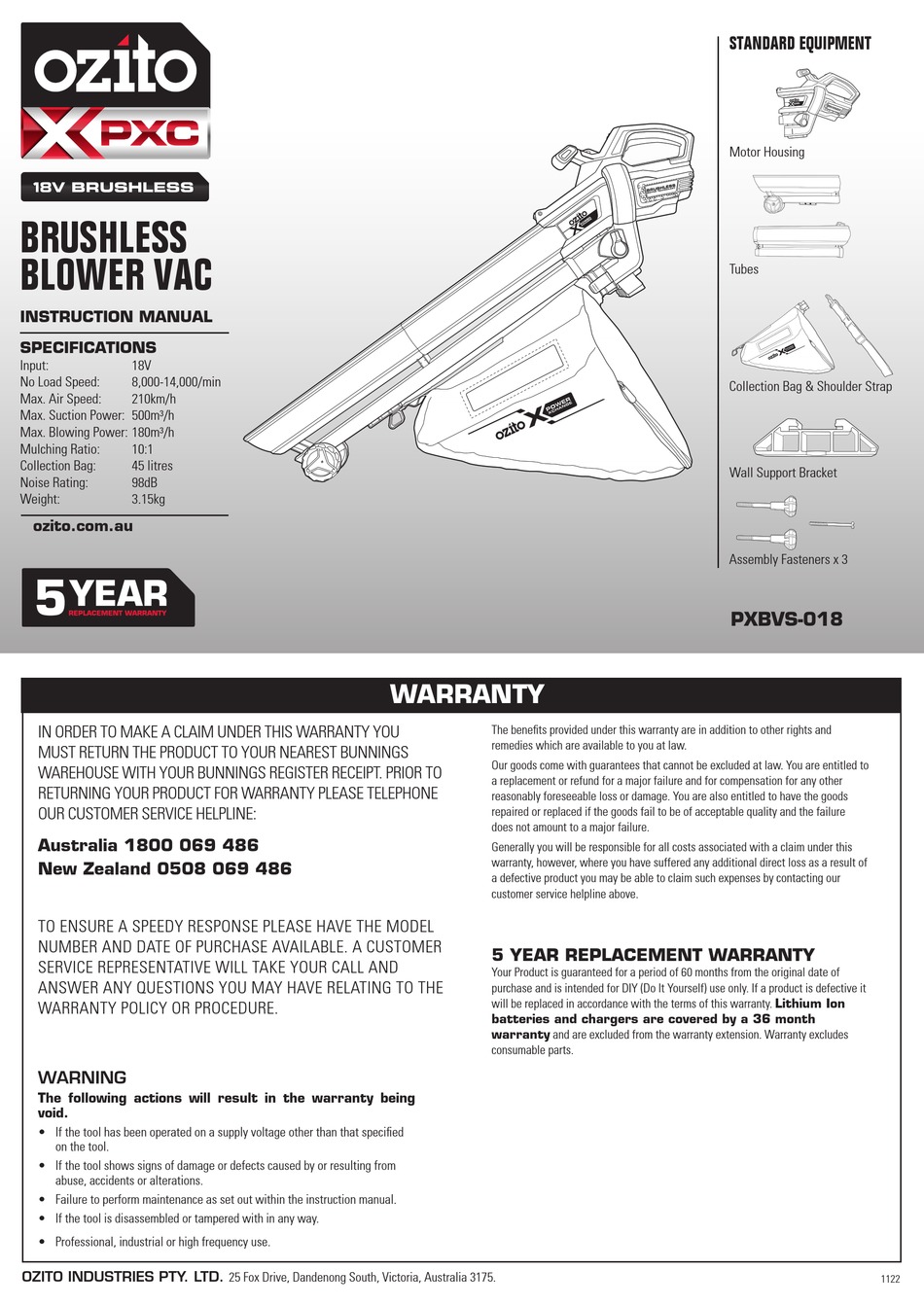 OZITO PXC PXBVS018 INSTRUCTION MANUAL Pdf Download ManualsLib