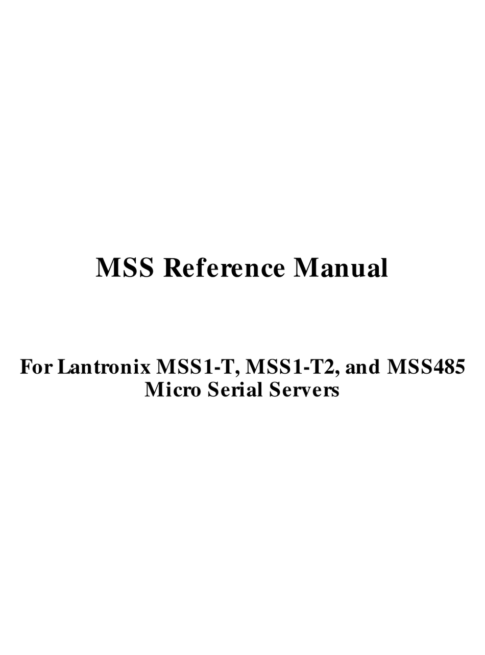 LANTRONIX MSS1-T REFERENCE MANUAL Pdf Download | ManualsLib