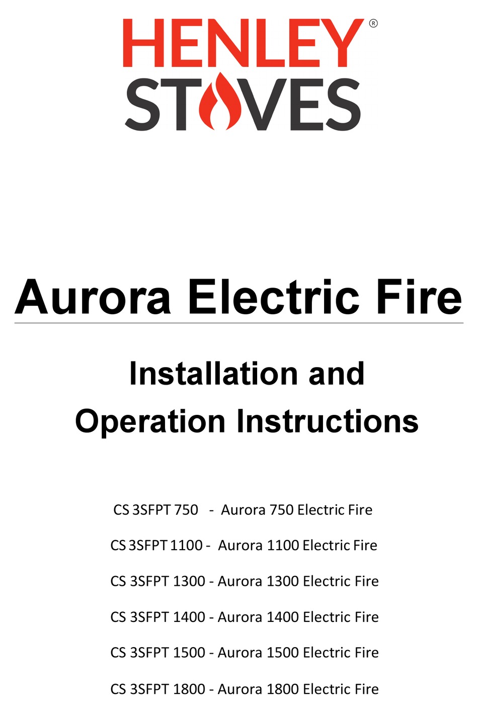 HENLEY STOVES AURORA 750 INSTALLATION AND OPERATION INSTRUCTION MANUAL