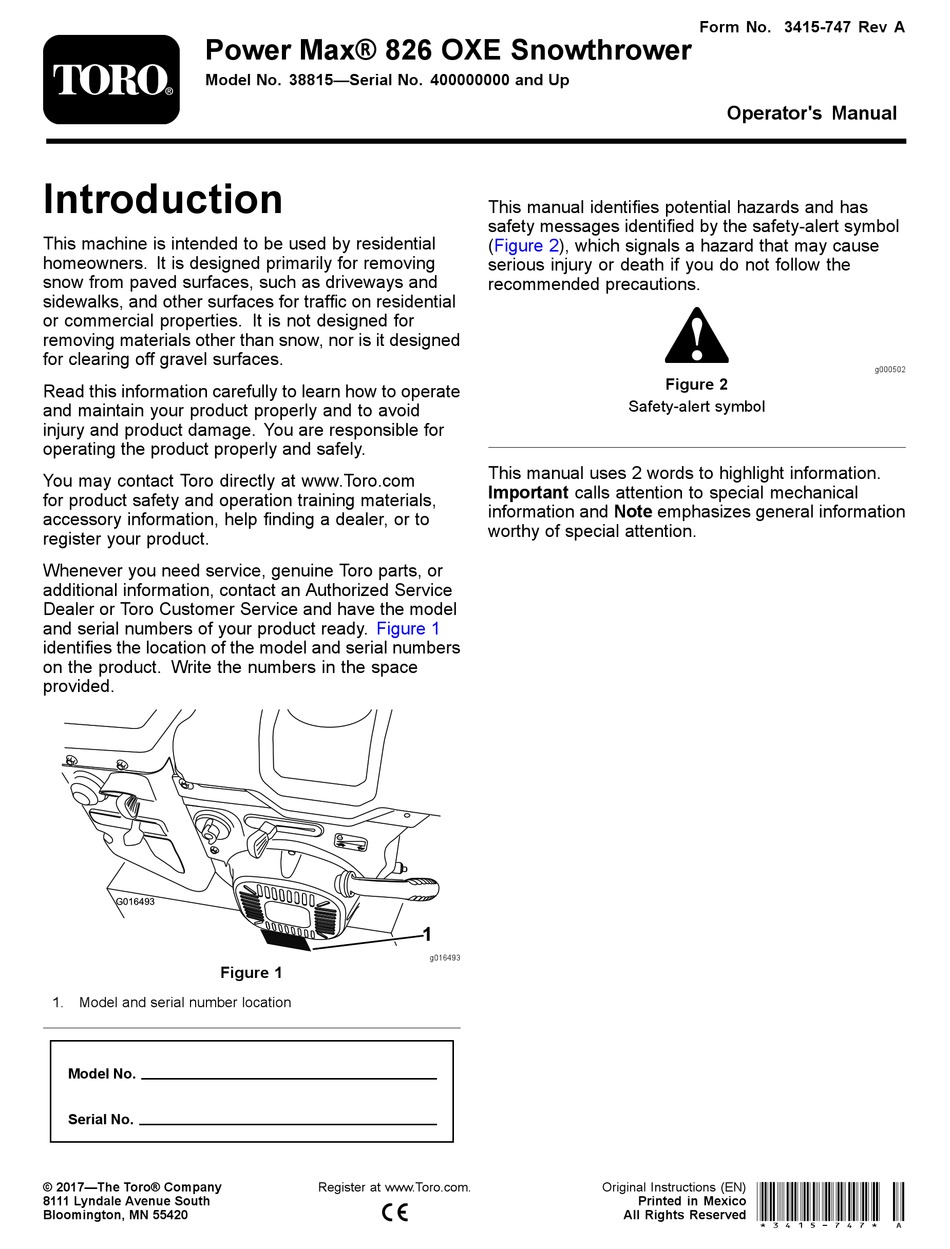TORO POWER MAX 826 OXE OPERATOR'S MANUAL Pdf Download ManualsLib