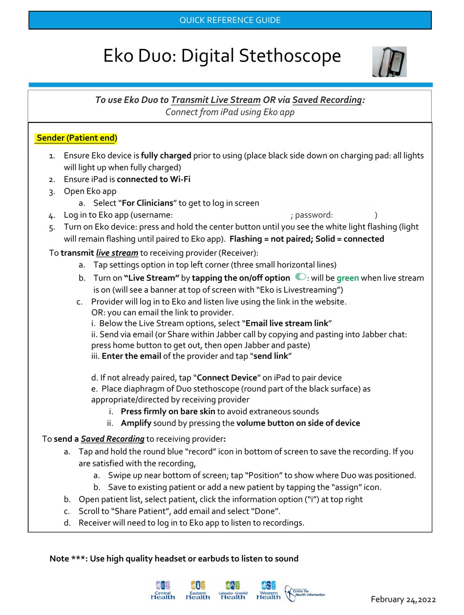EKO DUO QUICK REFERENCE MANUAL Pdf Download ManualsLib