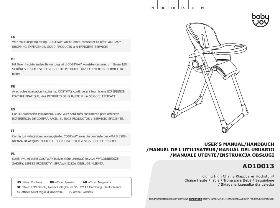 BABY JOY AD10013 USER MANUAL Pdf Download ManualsLib