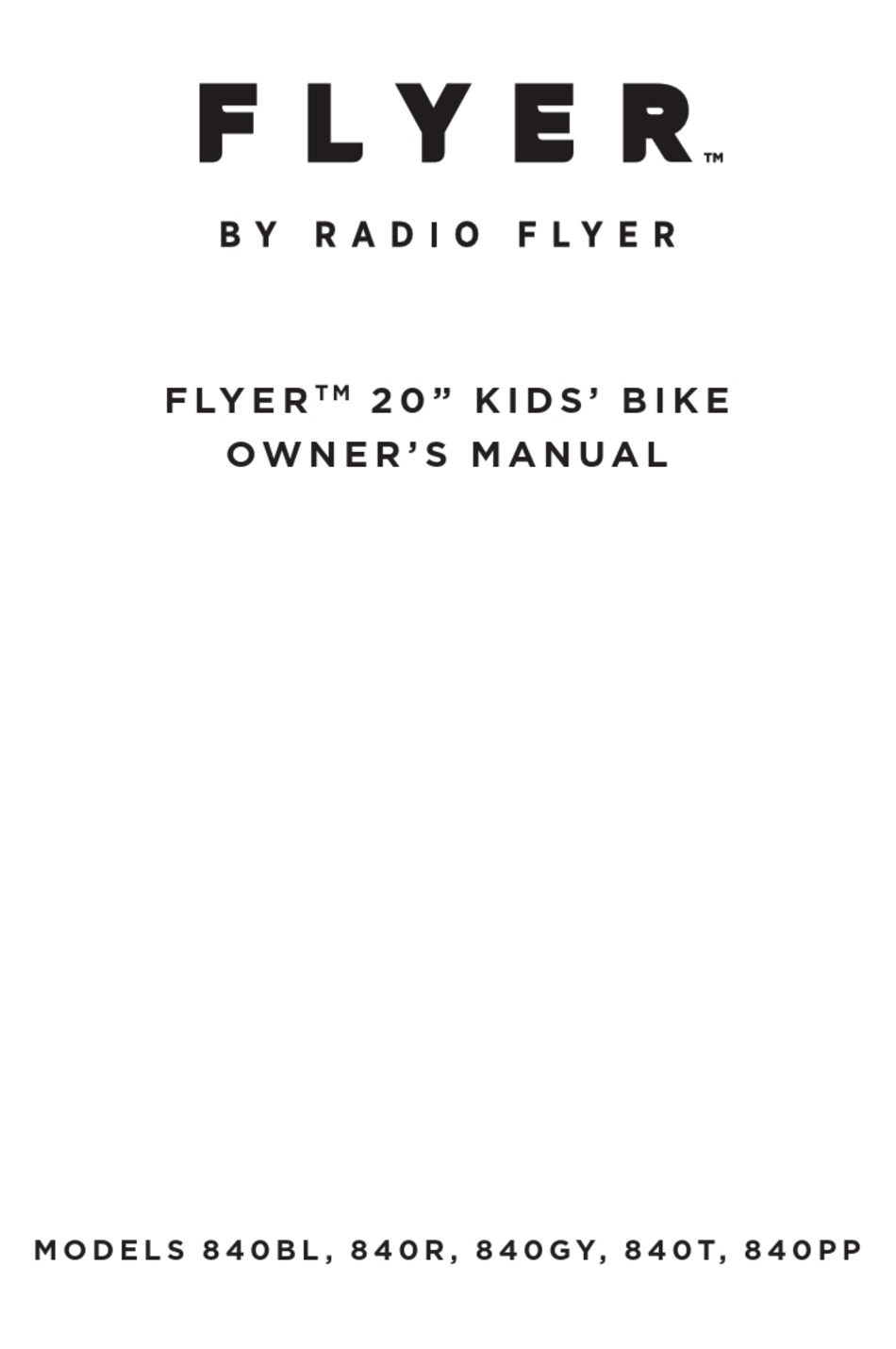 RADIO FLYER FLYER 840BL OWNER'S MANUAL Pdf Download ManualsLib