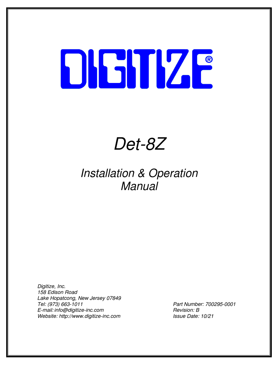 DIGITIZE DET8Z INSTALLATION & OPERATION MANUAL Pdf Download ManualsLib