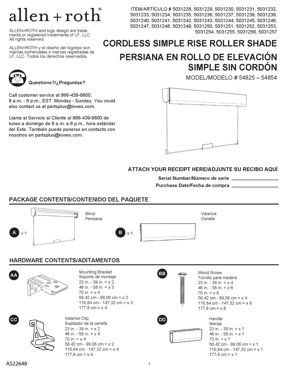 ALLEN + ROTH 54825 QUICK START MANUAL Pdf Download ManualsLib