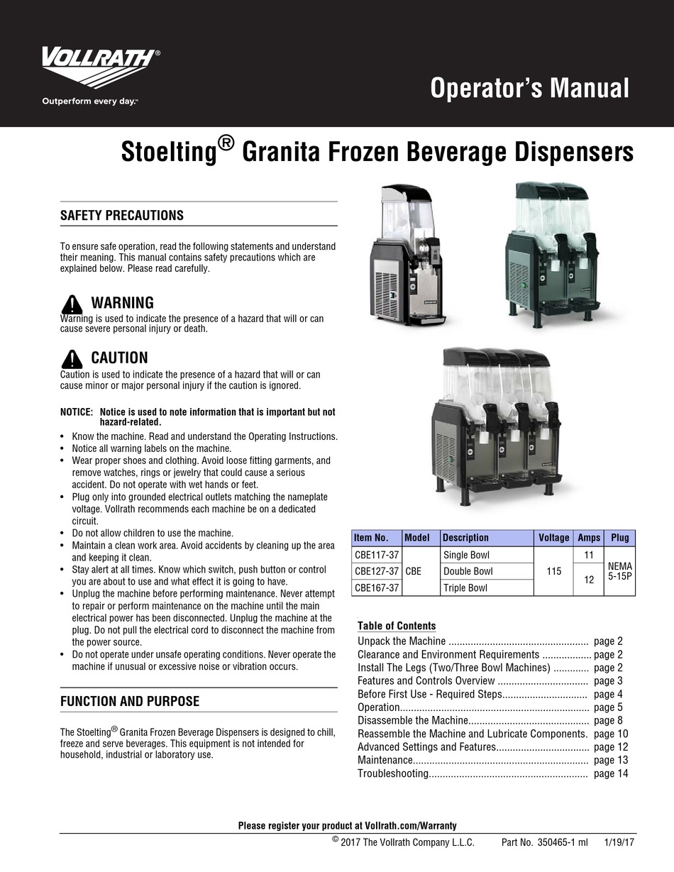 VOLLRATH STOELTING CBE11737 OPERATOR'S MANUAL Pdf Download ManualsLib