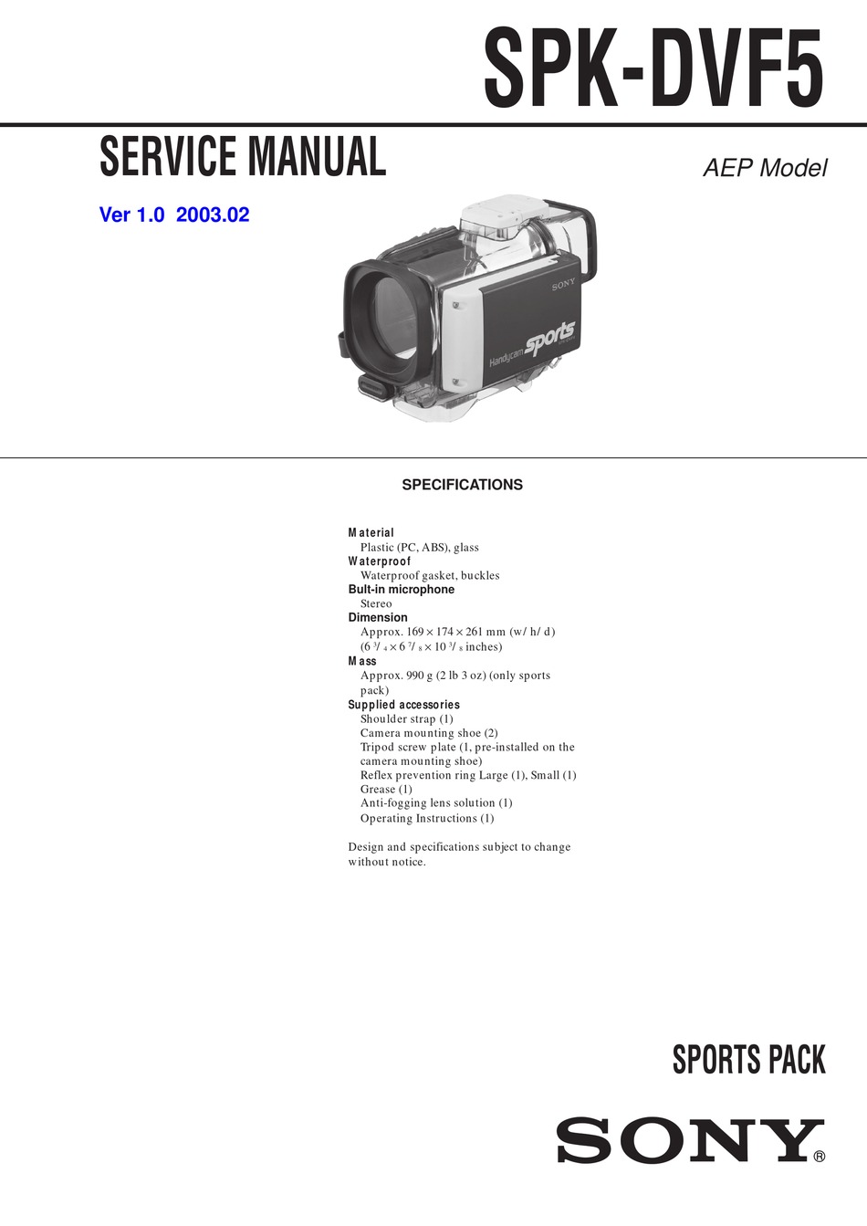 SONY SPKDVF5 SERVICE MANUAL Pdf Download ManualsLib