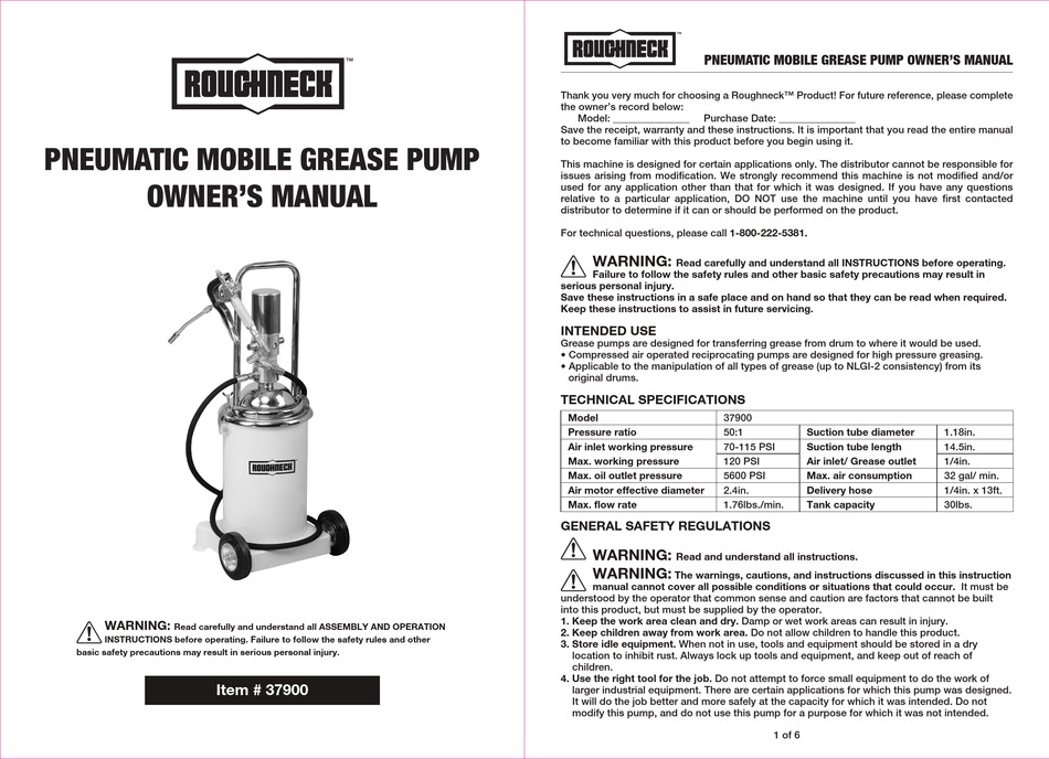 ROUGHNECK 37900 OWNER'S MANUAL Pdf Download ManualsLib