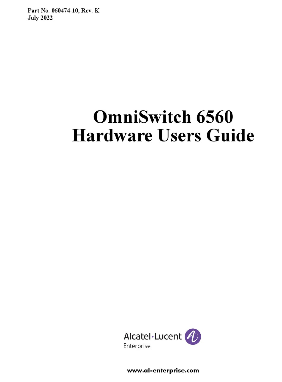 ALCATELLUCENT ENTERPRISE OMNISWITCH 6560 HARDWARE USER'S MANUAL Pdf Download ManualsLib