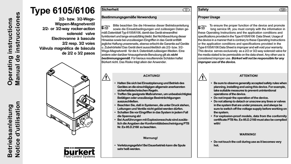 BURKERT 6105 OPERATING INSTRUCTIONS MANUAL Pdf Download ManualsLib