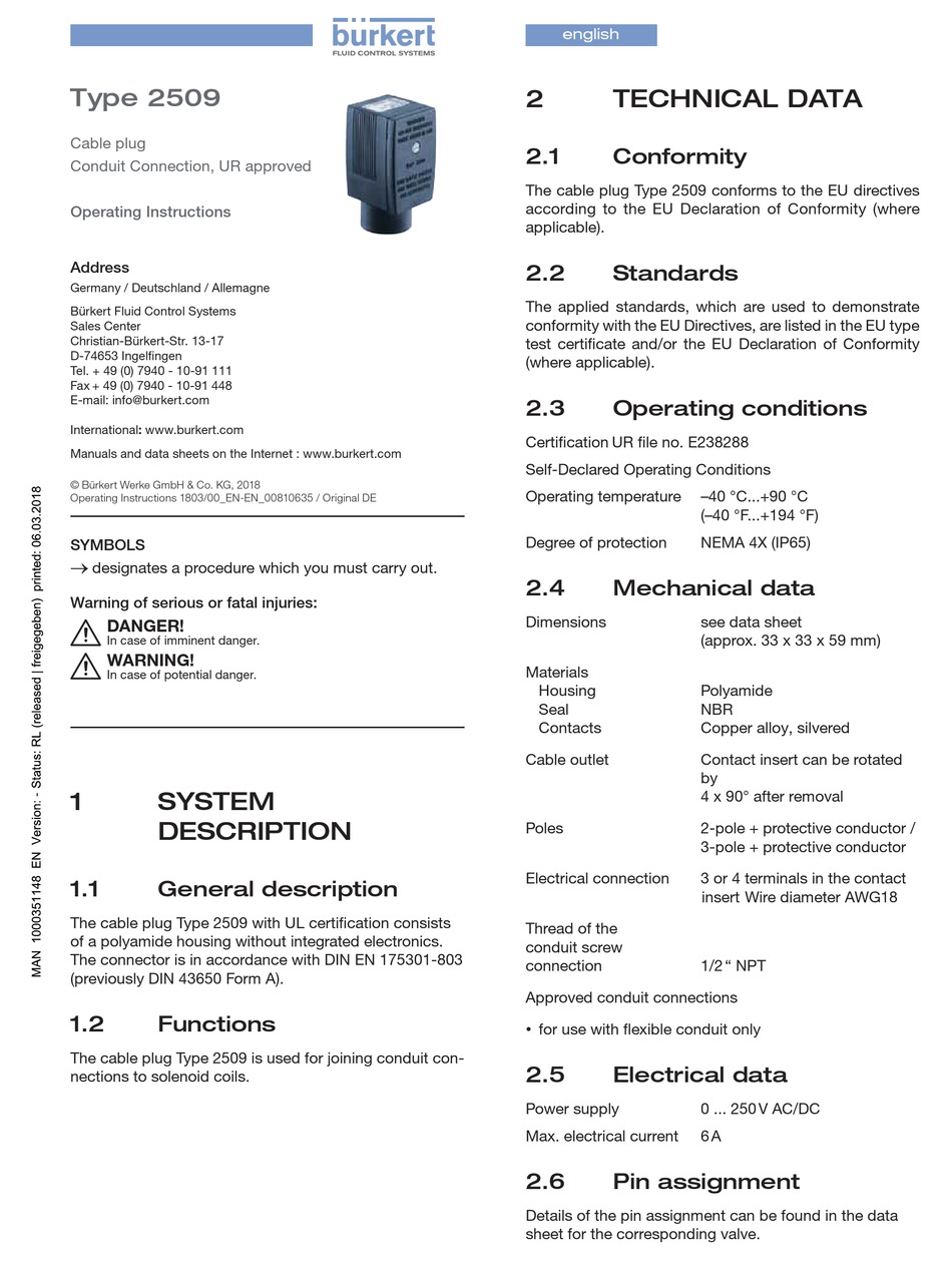 BURKERT 2509 OPERATING INSTRUCTIONS Pdf Download ManualsLib
