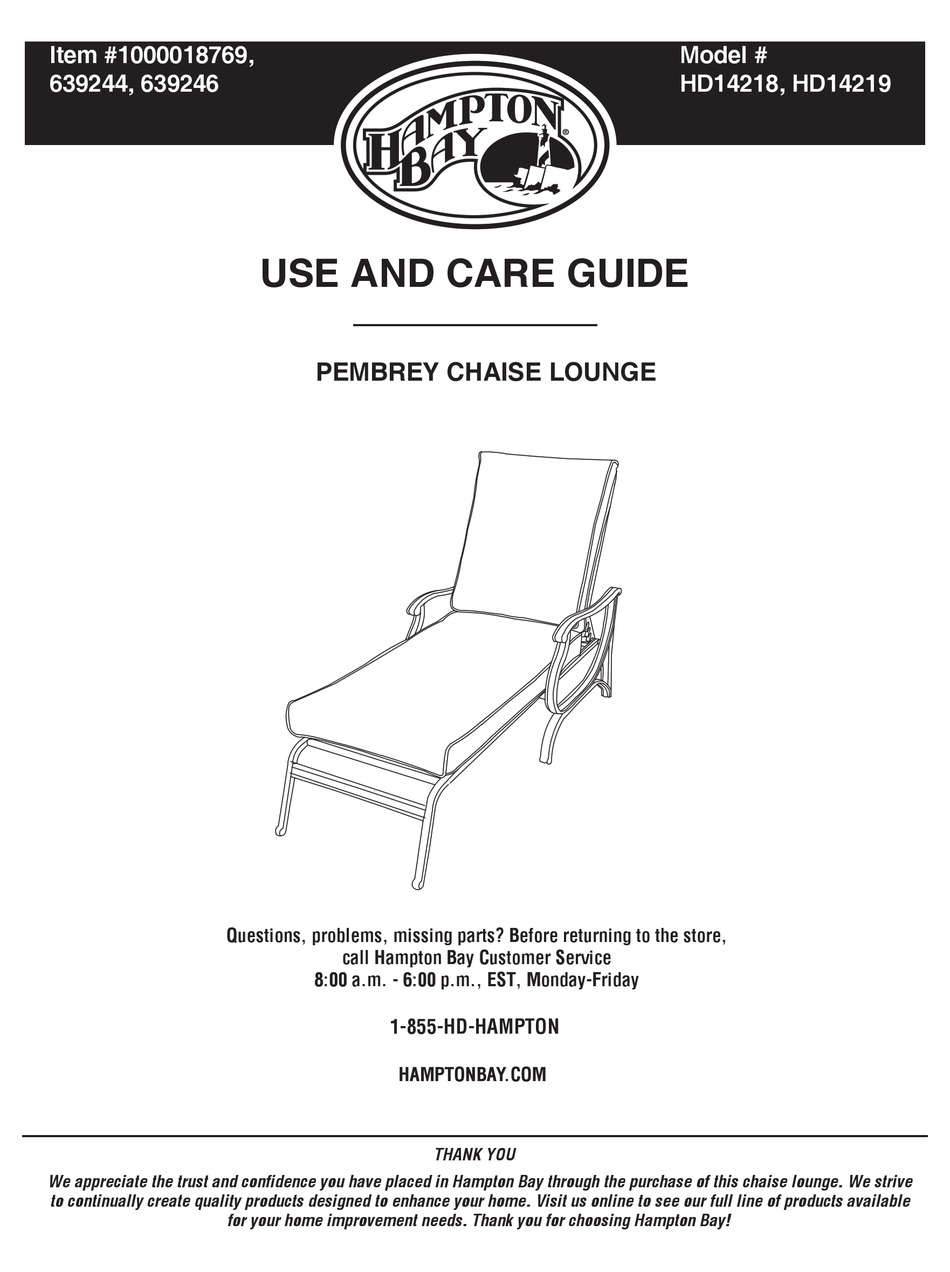 HAMPTON BAY PEMBREY HD14218 USE AND CARE MANUAL Pdf Download | ManualsLib