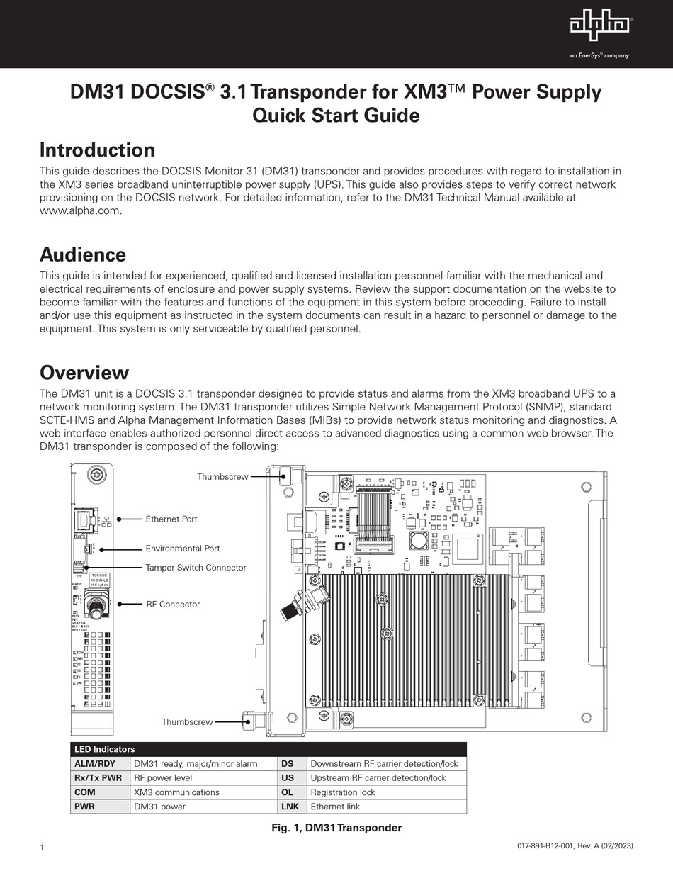 ALPHA DOCSIS DM31 QUICK START MANUAL Pdf Download ManualsLib