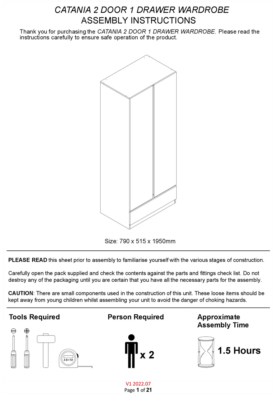 GFW CATANIA 2 DOOR 1 DRAWER WARDROBE ASSEMBLY INSTRUCTIONS MANUAL Pdf Download ManualsLib