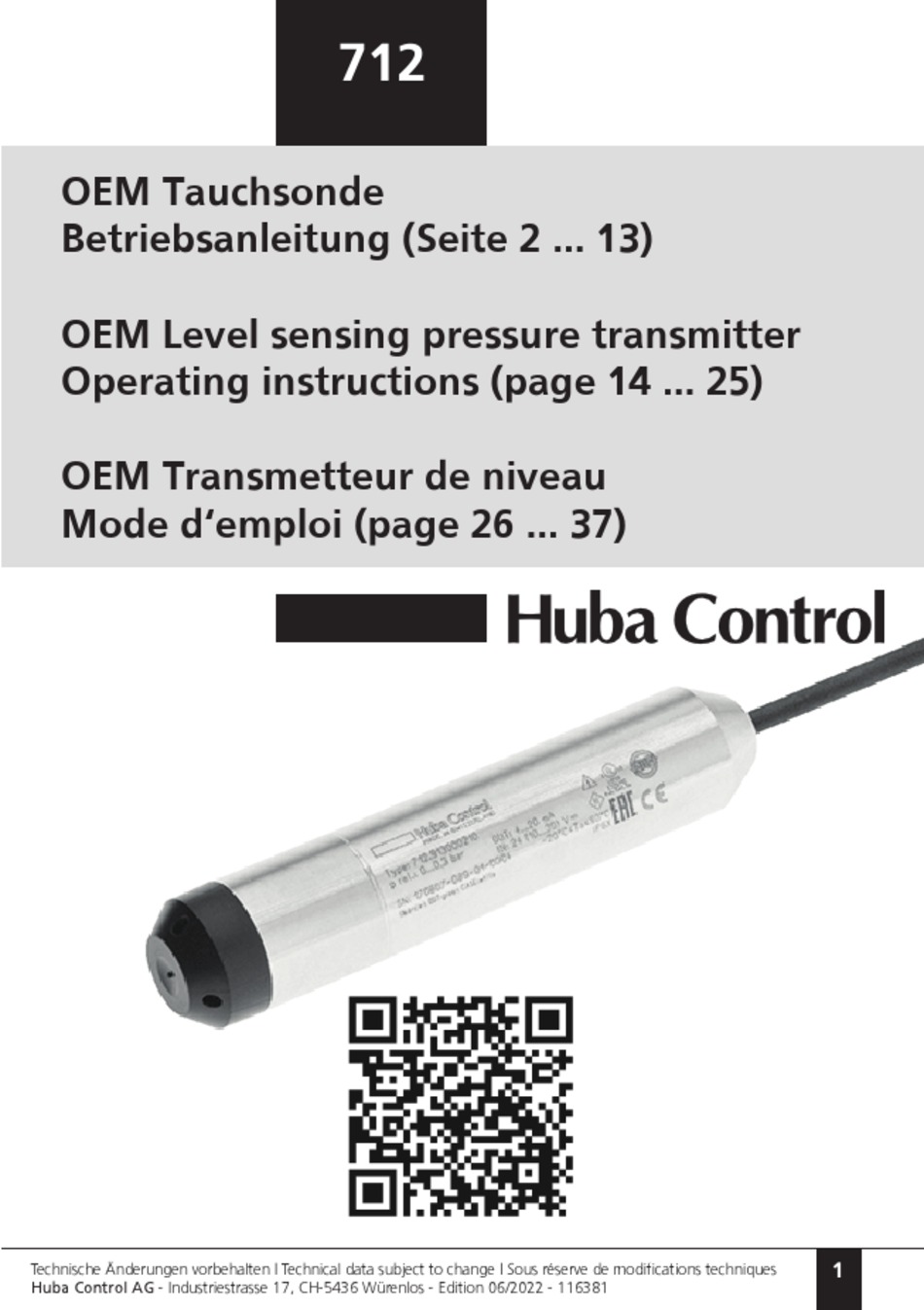 HUBA CONTROL 712 OPERATING INSTRUCTIONS MANUAL Pdf Download ManualsLib