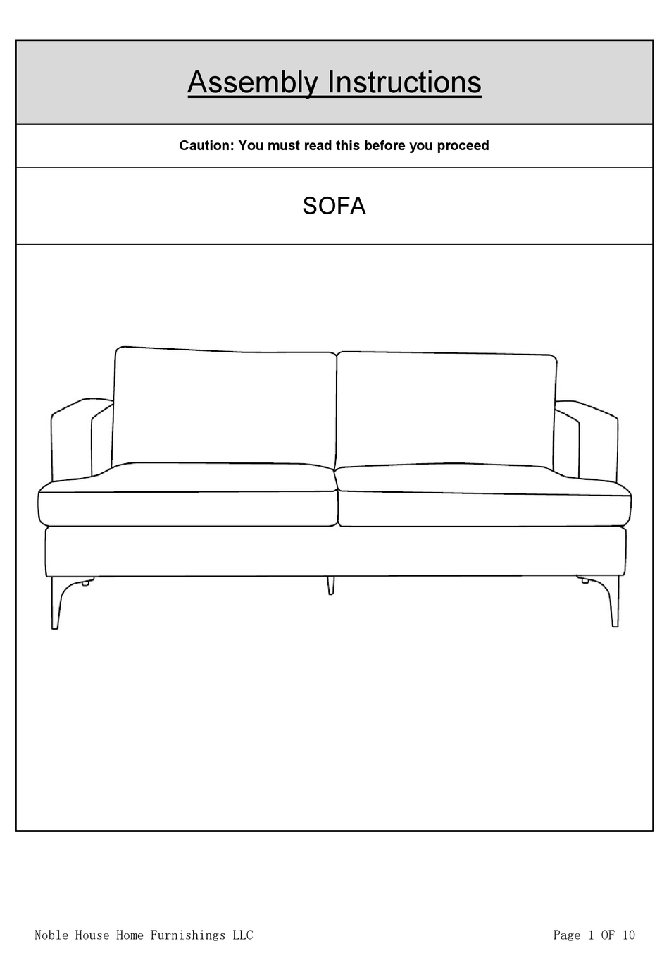 NOBLE HOUSE HOME FURNISHINGS SOFA ASSEMBLY INSTRUCTIONS MANUAL Pdf Download ManualsLib