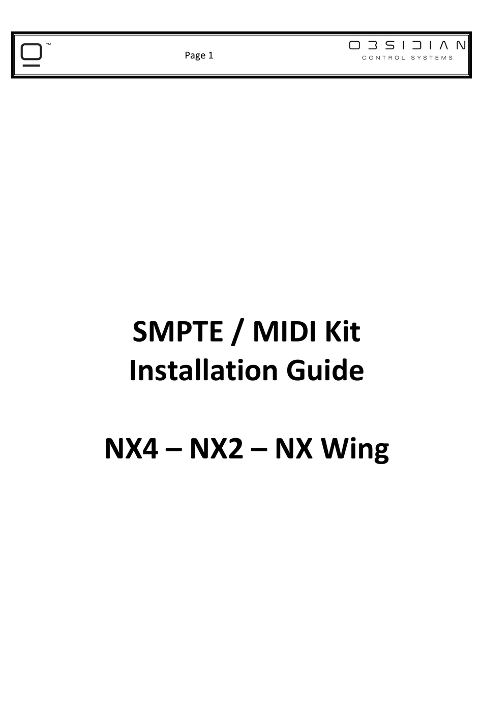 OBSIDIAN CONTROL SYSTEMS NX4 INSTALLATION MANUAL Pdf Download ManualsLib