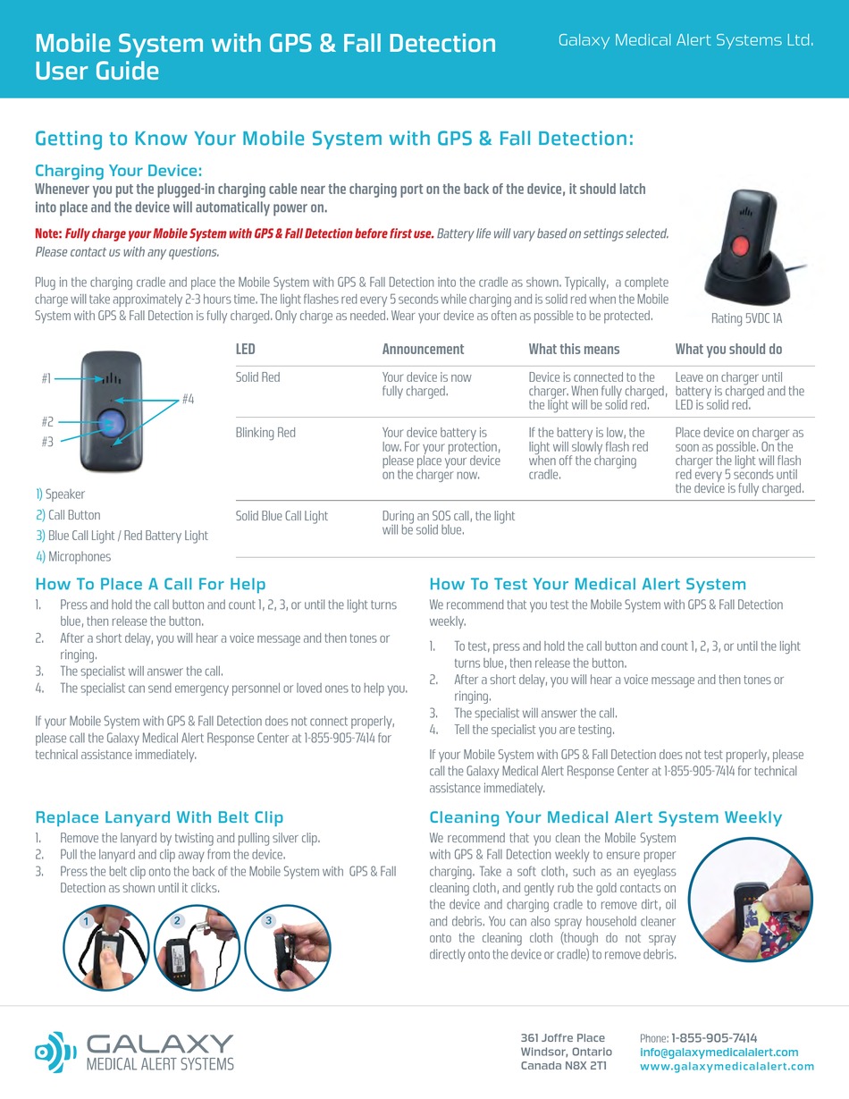 GALAXY MEDICAL ALERT SYSTEMS MOBILE SYSTEM WITH GPS & FALL DETECTION