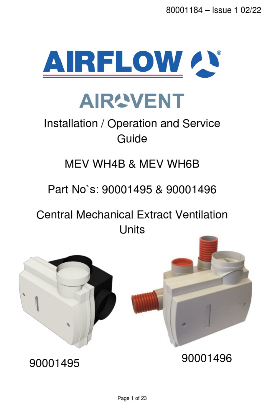 AIRFLOW AIROVENT MEV WH4B OPERATION AND SERVICE MANUAL Pdf Download