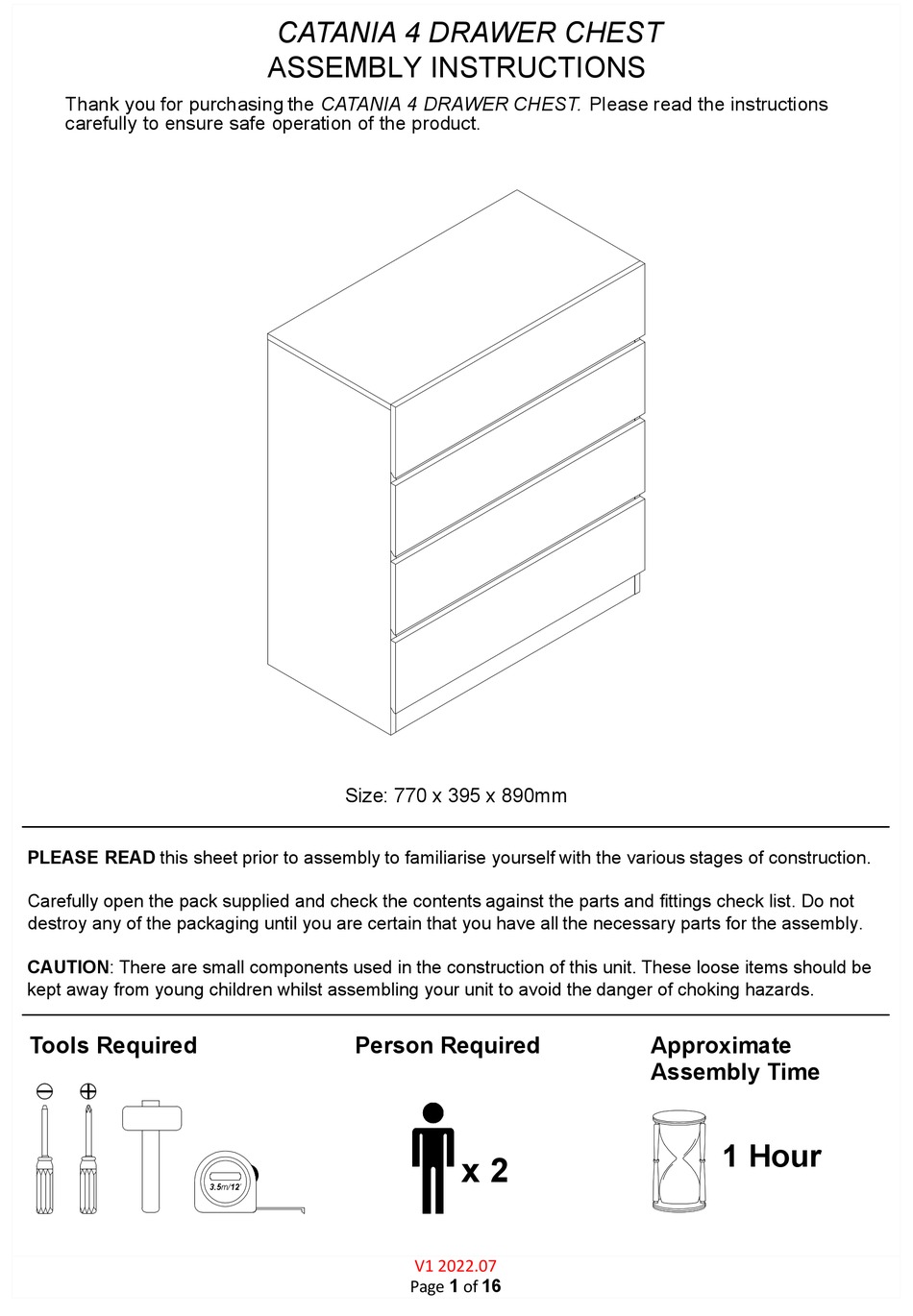 GFW CATANIA 4 DRAWER CHEST ASSEMBLY INSTRUCTIONS MANUAL Pdf Download