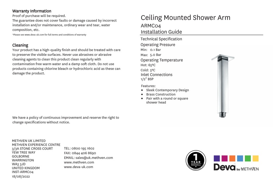 METHVEN DEVA ARMC04 INSTALLATION MANUAL Pdf Download ManualsLib