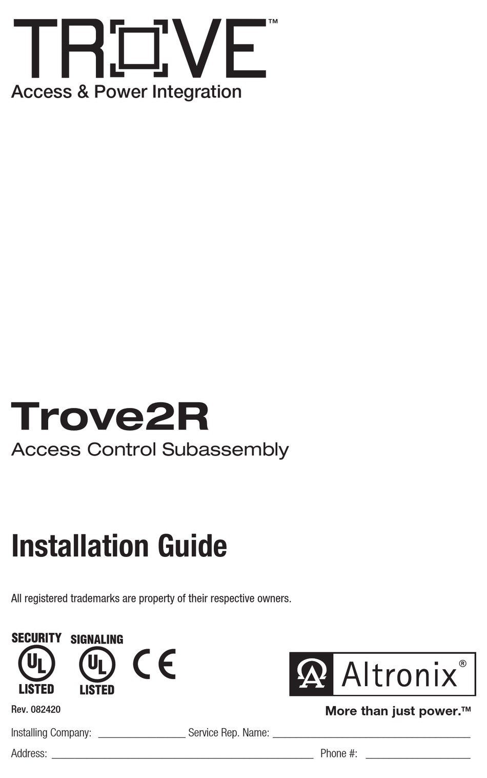 ALTRONIX TROVE SERIES INSTALLATION MANUAL Pdf Download | ManualsLib