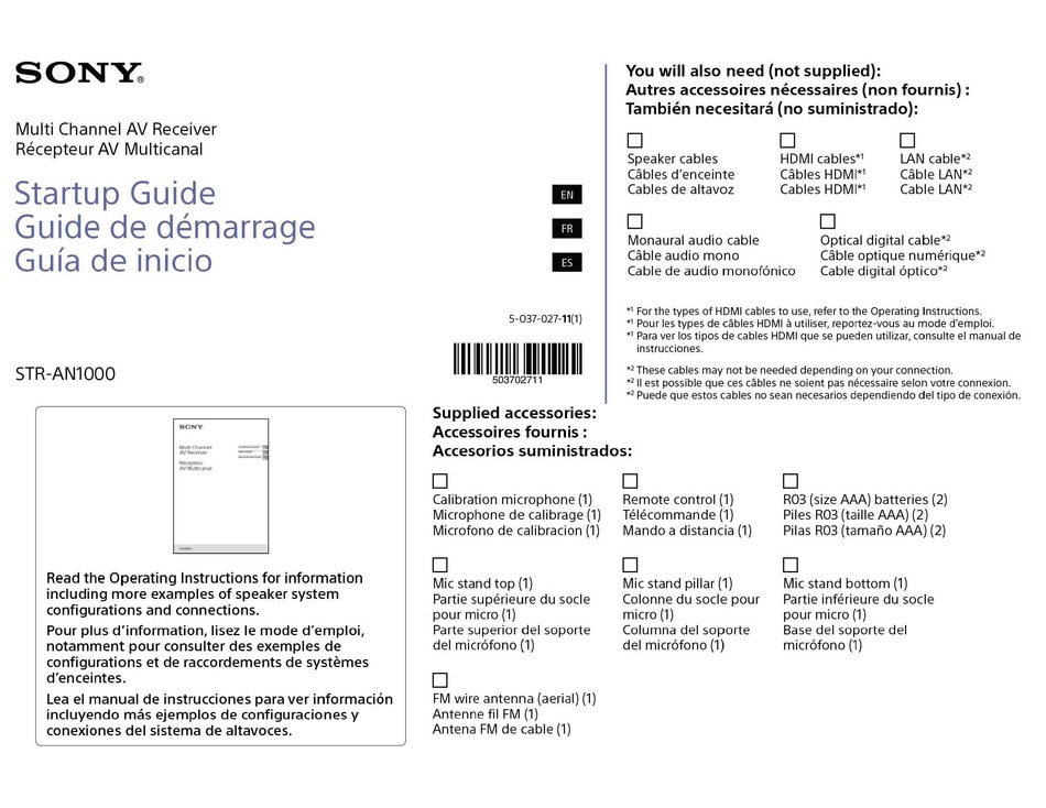 SONY STRAN1000 STARTUP MANUAL Pdf Download ManualsLib