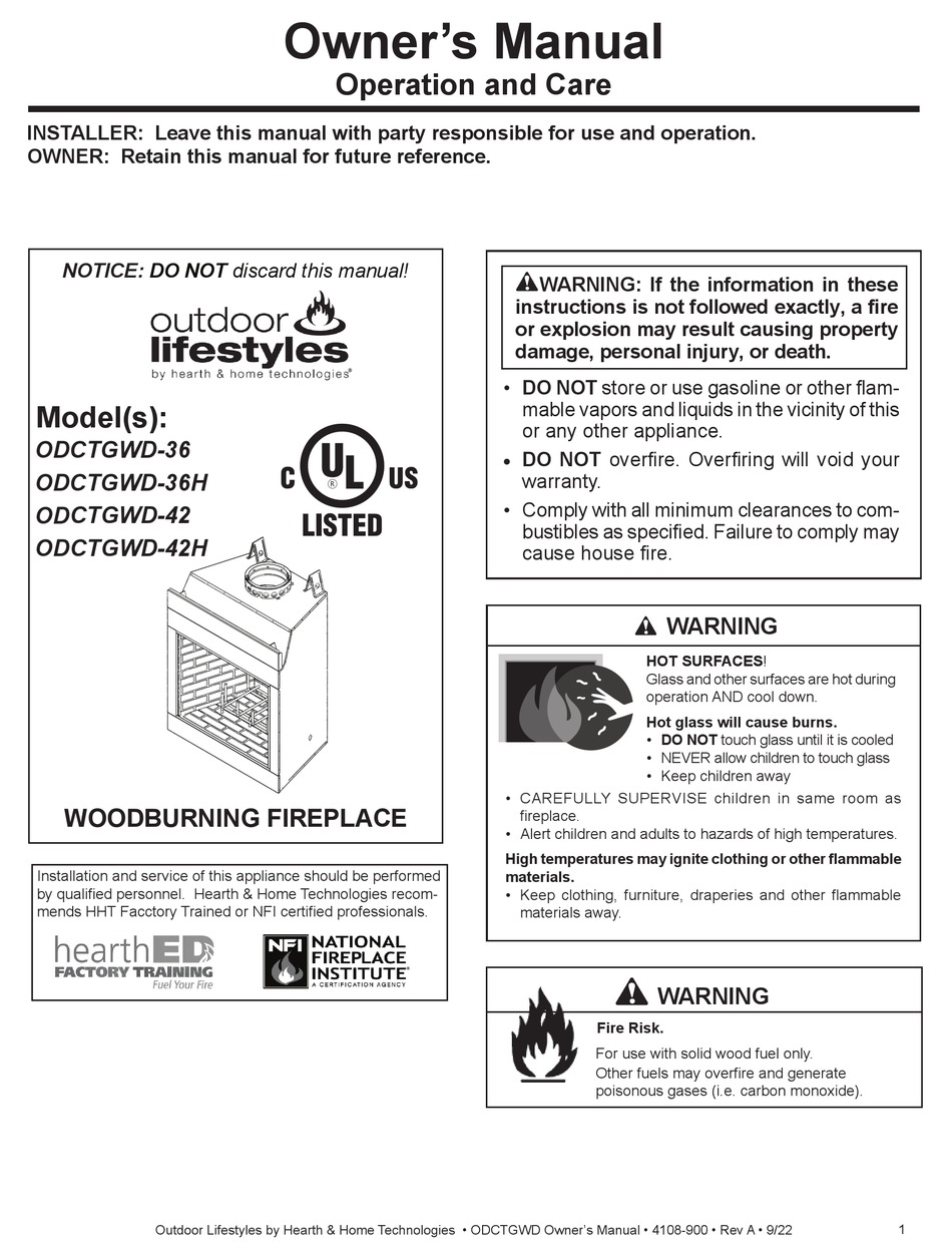 HEARTH & HOME OUTDOOR LIFESTYLES ODCTGWD36 MANUAL Pdf Download