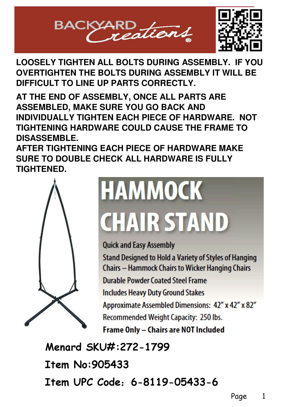 BACKYARD CREATIONS 2721799 MANUAL Pdf Download ManualsLib