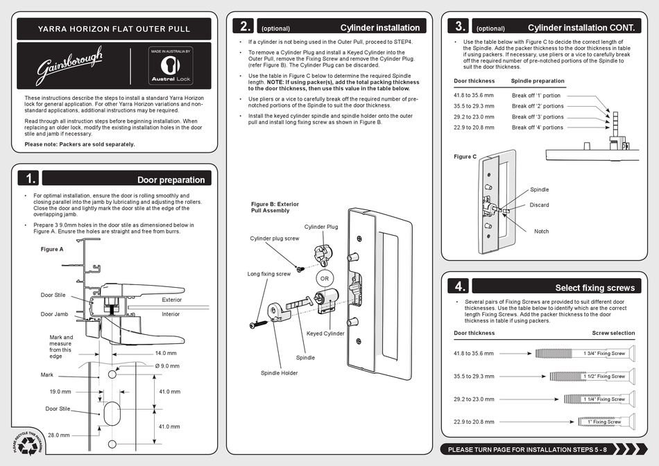 AUSTRAL LOCK GAINSBOROUGH YARRA HORIZON FLAT OUTER PULL INSTALLATION