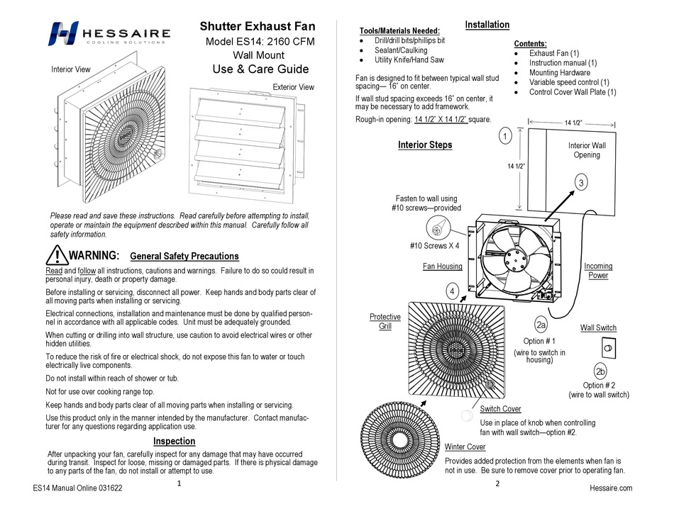 HESSAIRE ES14 USE & CARE MANUAL Pdf Download ManualsLib