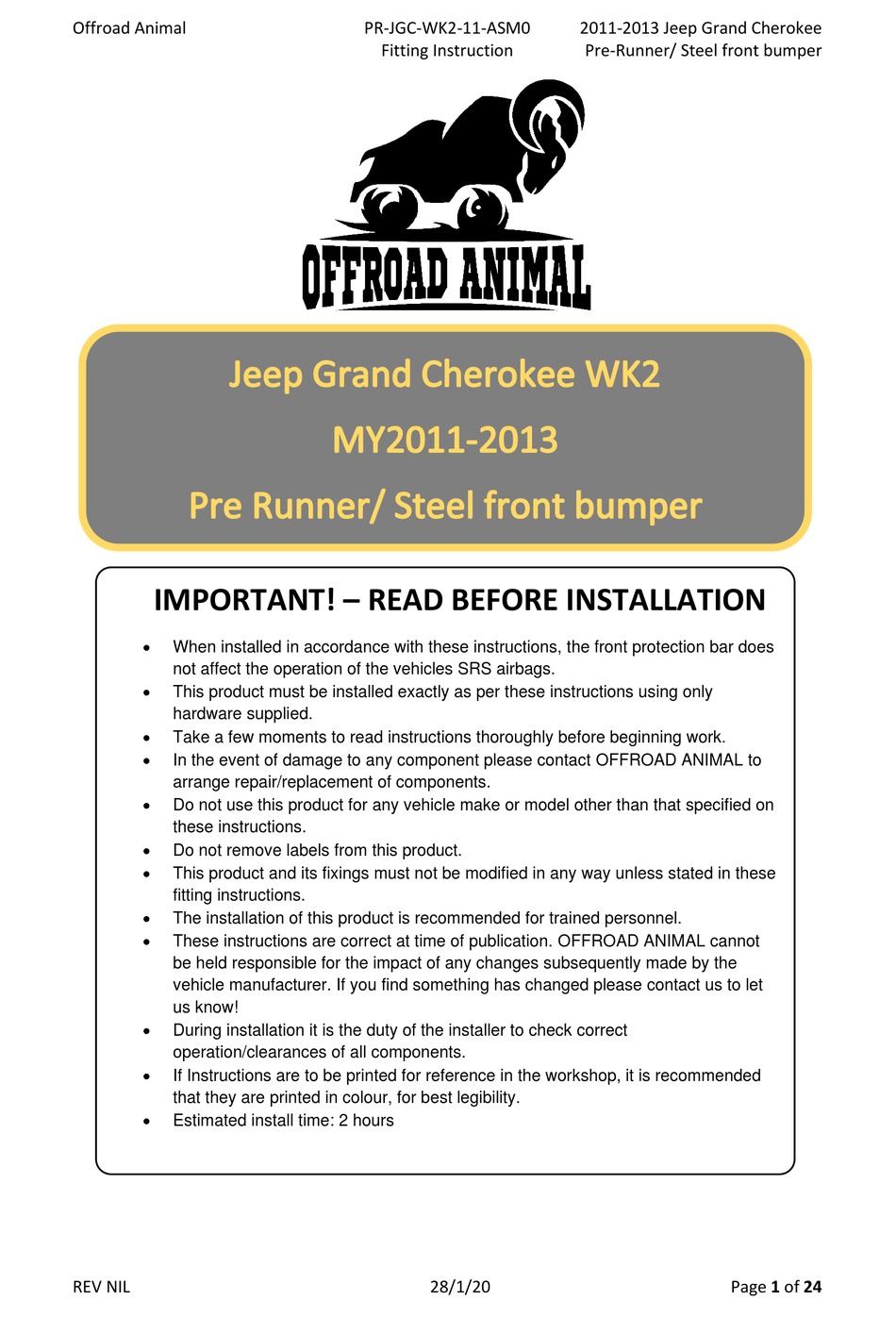 OFFROAD ANIMAL PR-JGC-WK2-11-ASM0 FITTING INSTRUCTION Pdf Download ...