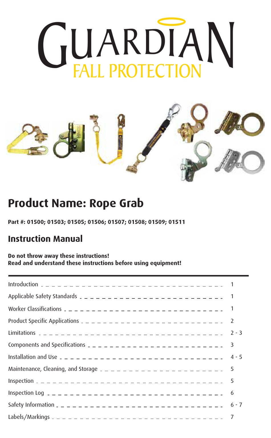 GUARDIAN FALL PROTECTION 01500 INSTRUCTION MANUAL Pdf Download ManualsLib