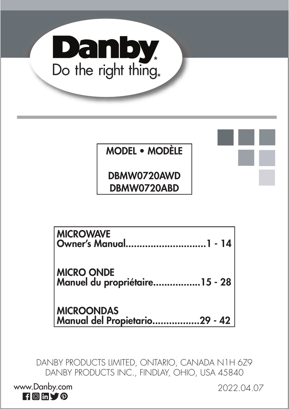 DANBY DBMW0720AWD OWNER'S MANUAL Pdf Download ManualsLib