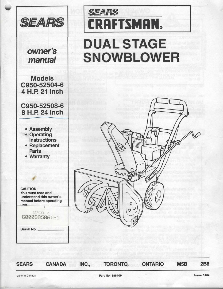 SEARS CRAFTSMAN C950-52504-6 OWNER'S MANUAL Pdf Download | ManualsLib