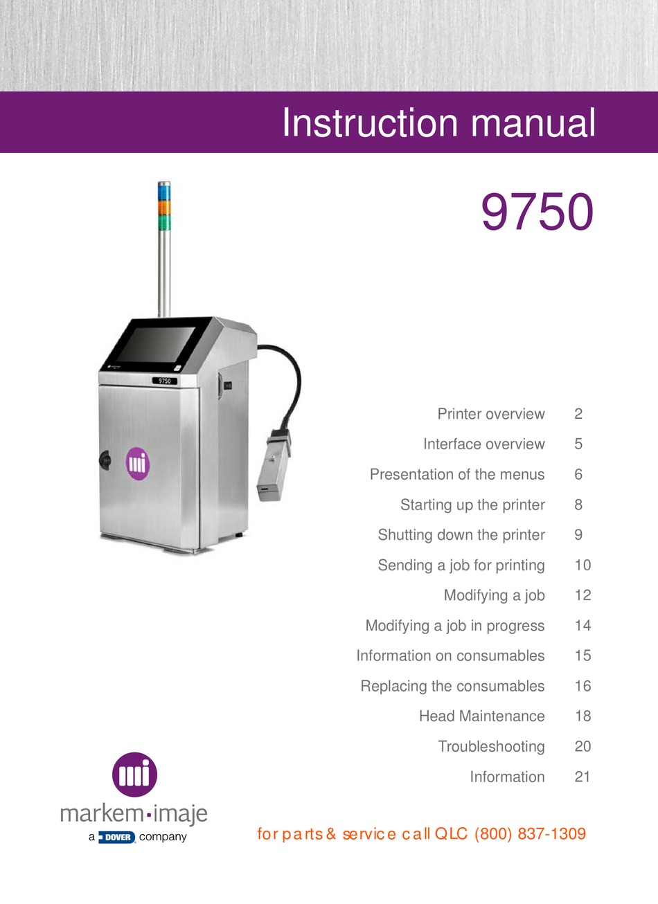 DOVER MARKEM IMAJE 9750 INSTRUCTION MANUAL Pdf Download ManualsLib