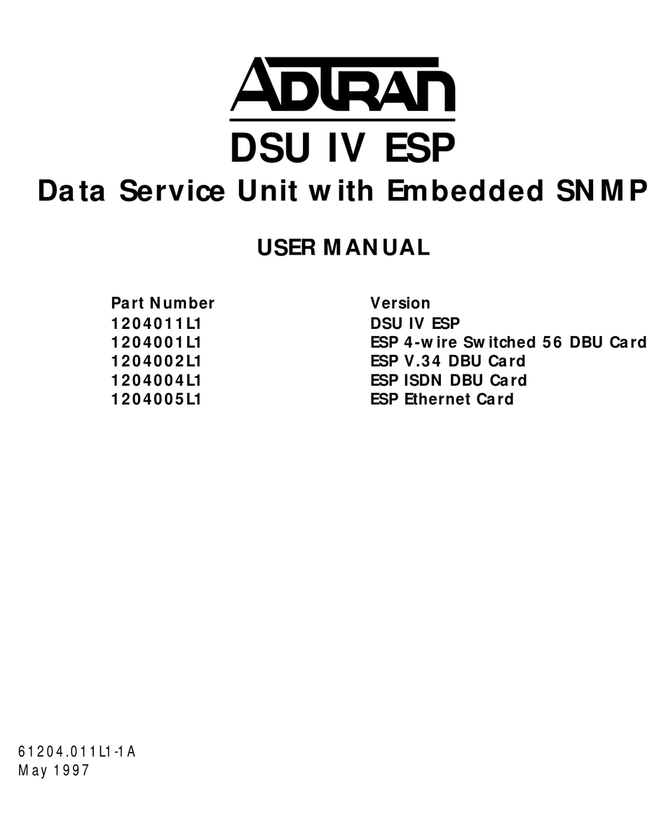 ADTRAN DSU IV ESP USER MANUAL Pdf Download ManualsLib