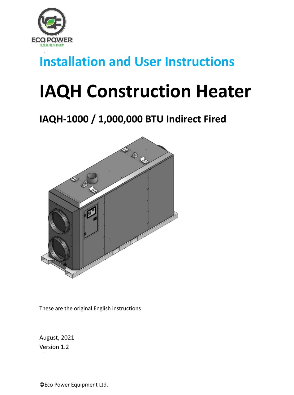 ECO POWER EQUIPMENT IAQH SERIES INSTALLATION AND USER INSTRUCTIONS