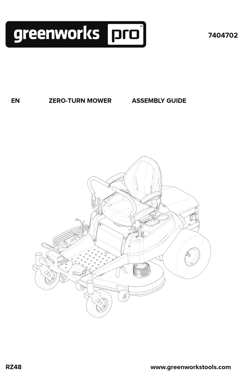 GREENWORKS PRO RZ48 ASSEMBLY MANUAL Pdf Download | ManualsLib