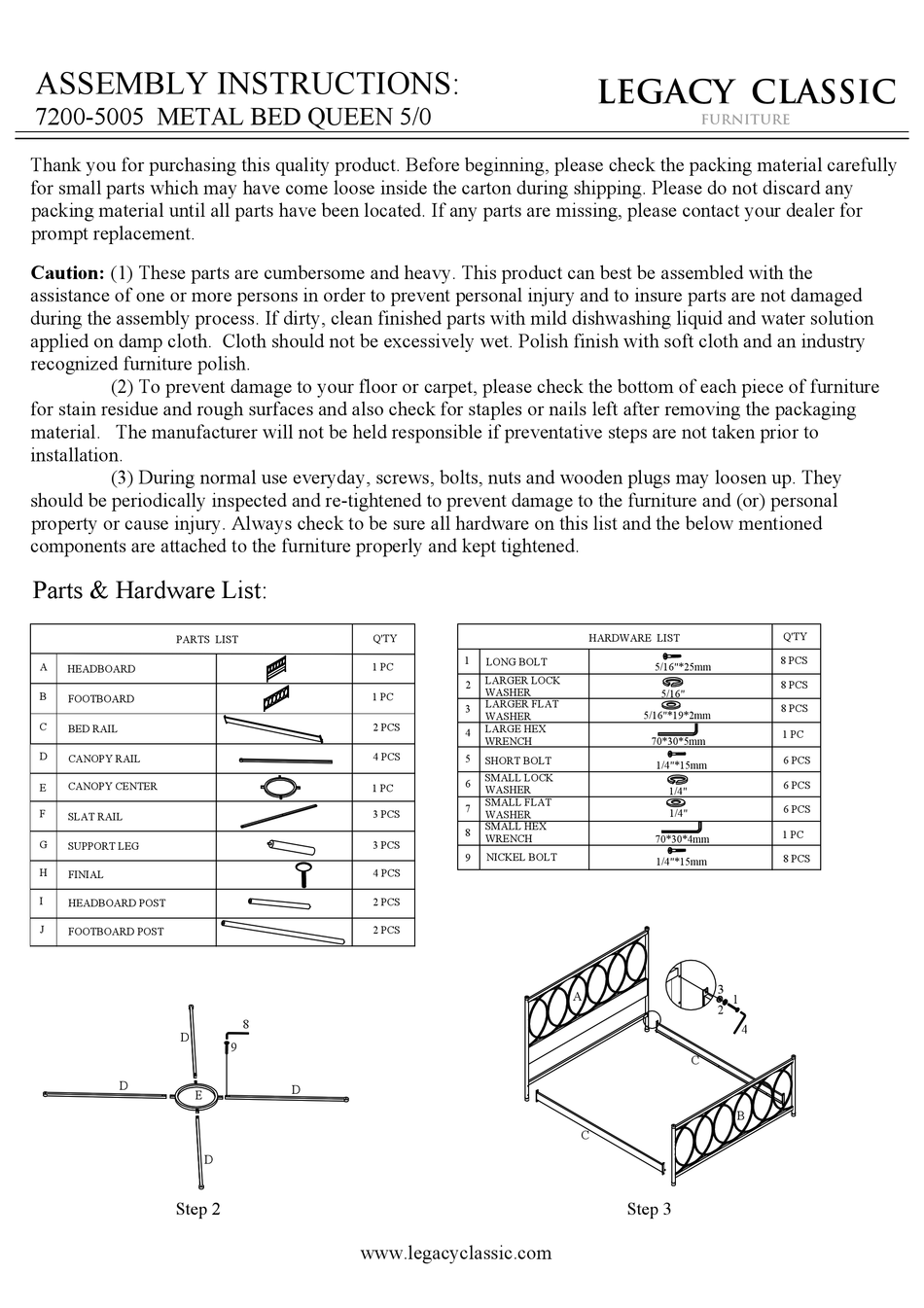 LEGACY CLASSIC FURNITURE 72005005 ASSEMBLY INSTRUCTIONS Pdf Download