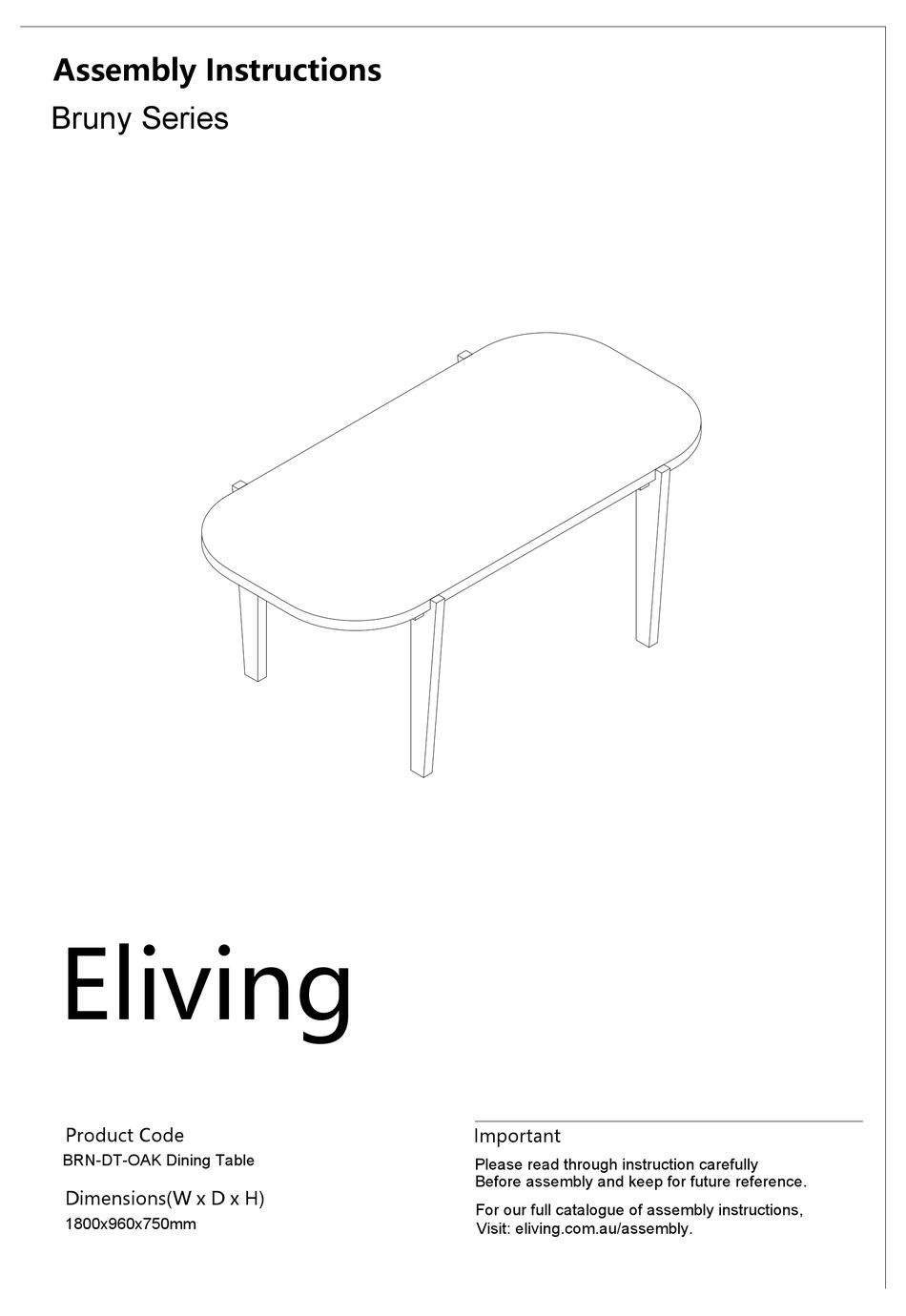 ELIVING FURNITURE BRUNY BRNDTOAK ASSEMBLY INSTRUCTIONS MANUAL Pdf