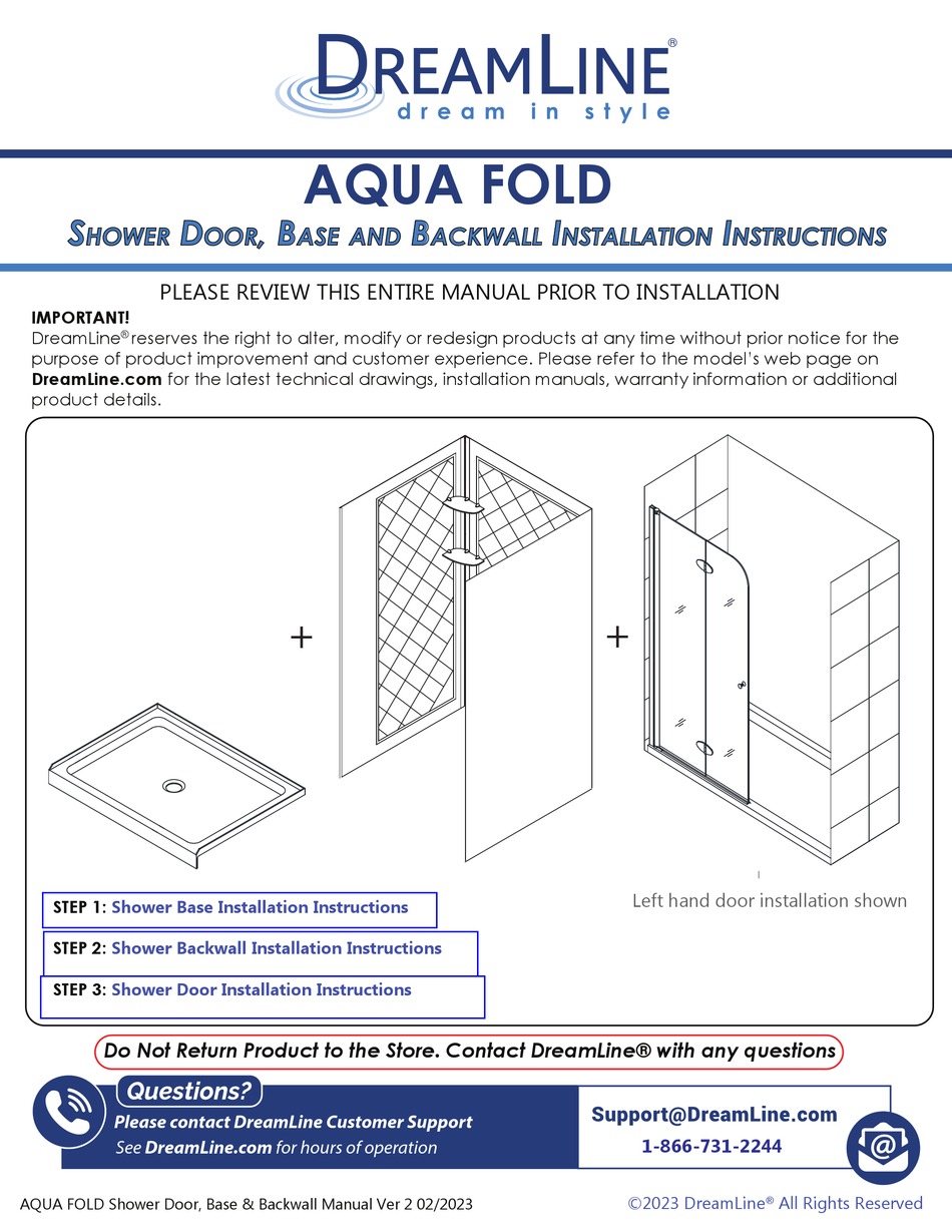 DREAMLINE AQUA FOLD DLT1132320 INSTALLATION INSTRUCTIONS MANUAL Pdf