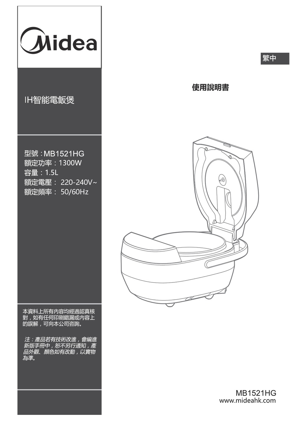 MIDEA MB1521HG INSTRUCTION MANUAL Pdf Download | ManualsLib