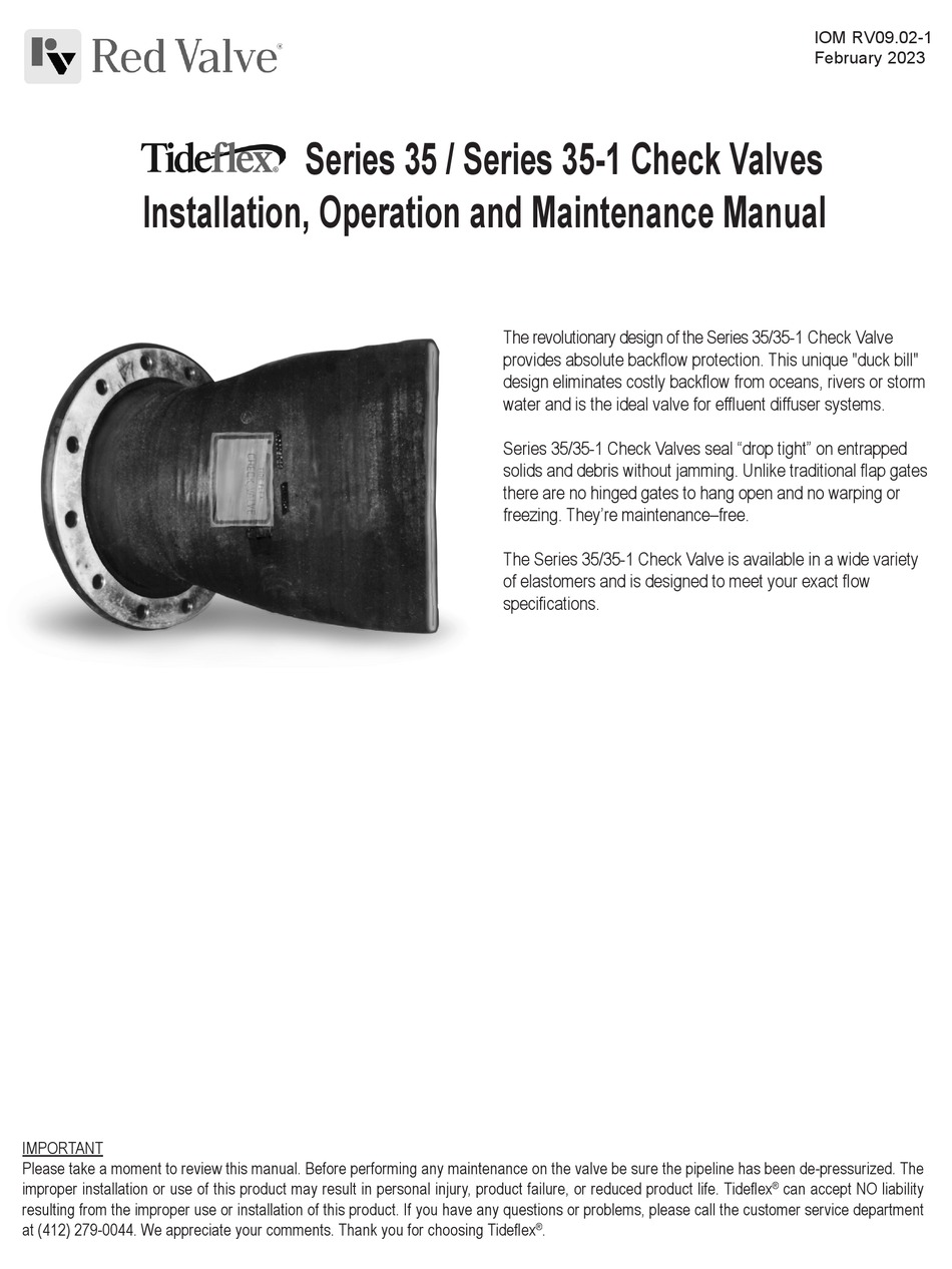 RED VALVE TIDEFLEX 35 SERIES INSTALLATION, OPERATION AND MAINTENANCE