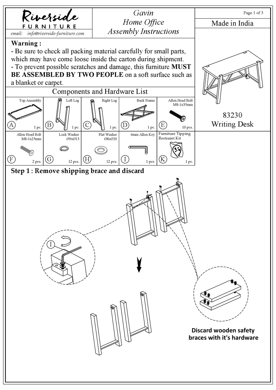 RIVERSIDE FURNITURE GAVIN 83230 ASSEMBLY INSTRUCTIONS Pdf Download
