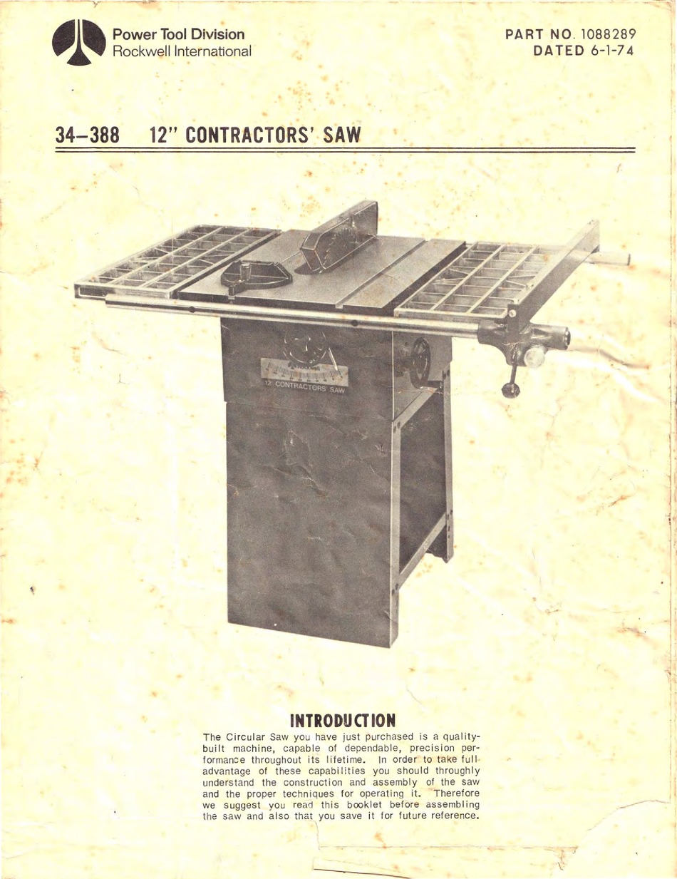 ROCKWELL INTERNATIONAL POWER TOOL DIVISION 34388 MANUAL Pdf Download