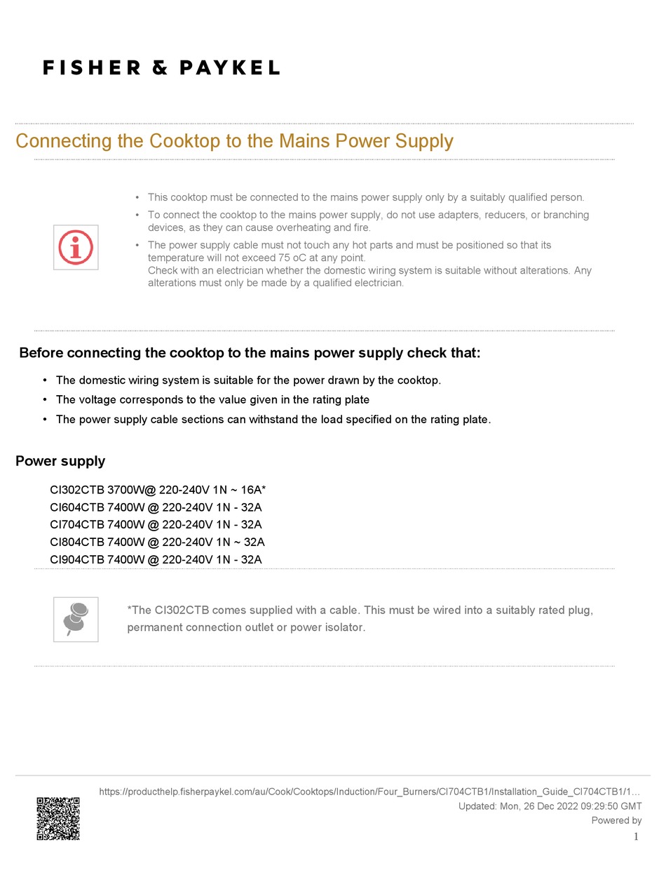 FISHER & PAYKEL CI604CTB QUICK START MANUAL Pdf Download ManualsLib